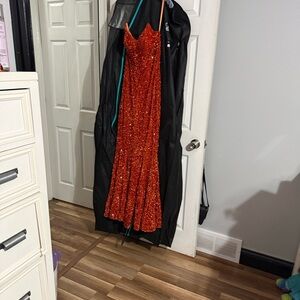 Portia and Scarlett Strapless Glittering Orange Gown